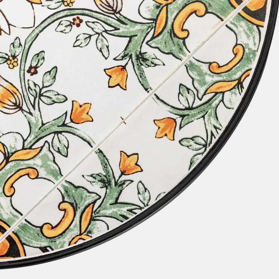 Tavolo da giardino rotondo 60 cm con decorazione mosaico a fiori arancio - Otranto