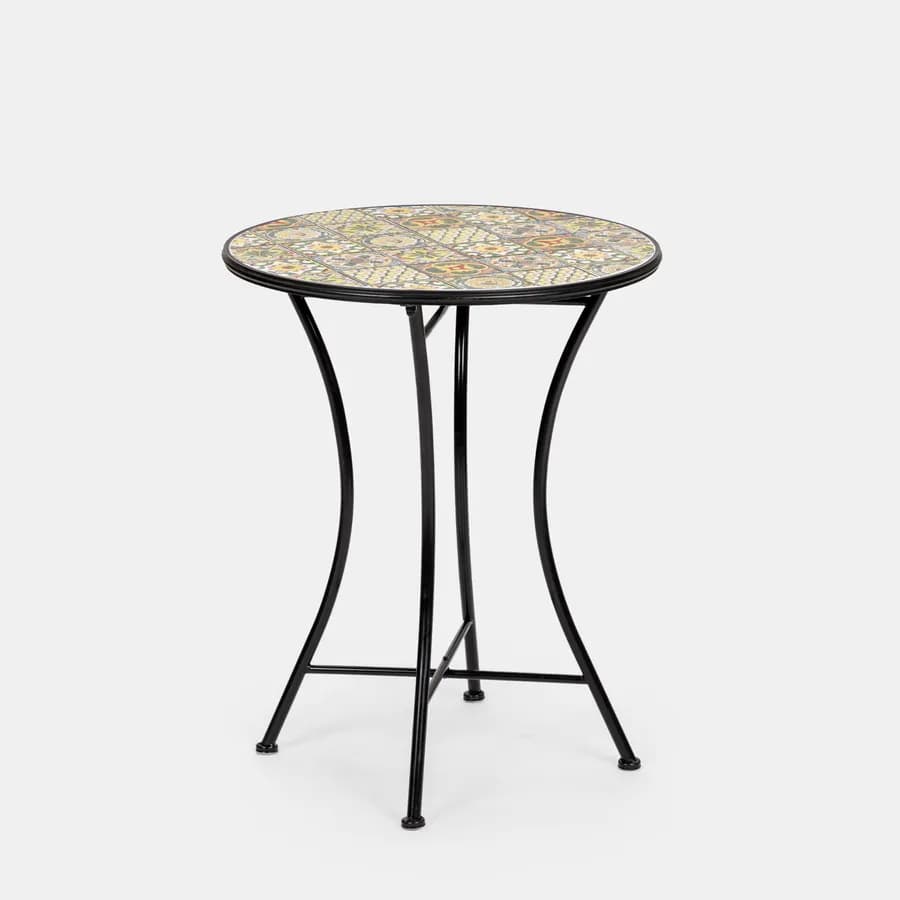 Tavolo da giardino rotondo 60 cm con decorazione mosaico a fiori toni del verde - Otranto