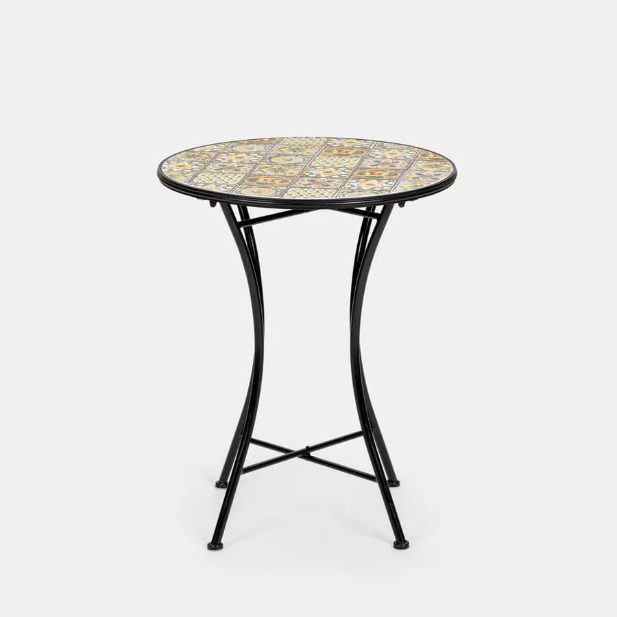 Tavolo da giardino rotondo 60 cm con decorazione mosaico a fiori toni del verde - Otranto