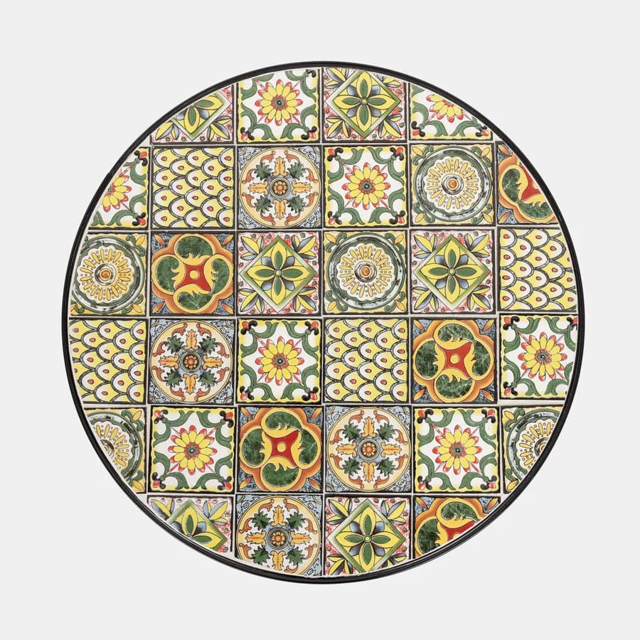 Tavolo da giardino rotondo 60 cm con decorazione mosaico a fiori toni del verde - Otranto