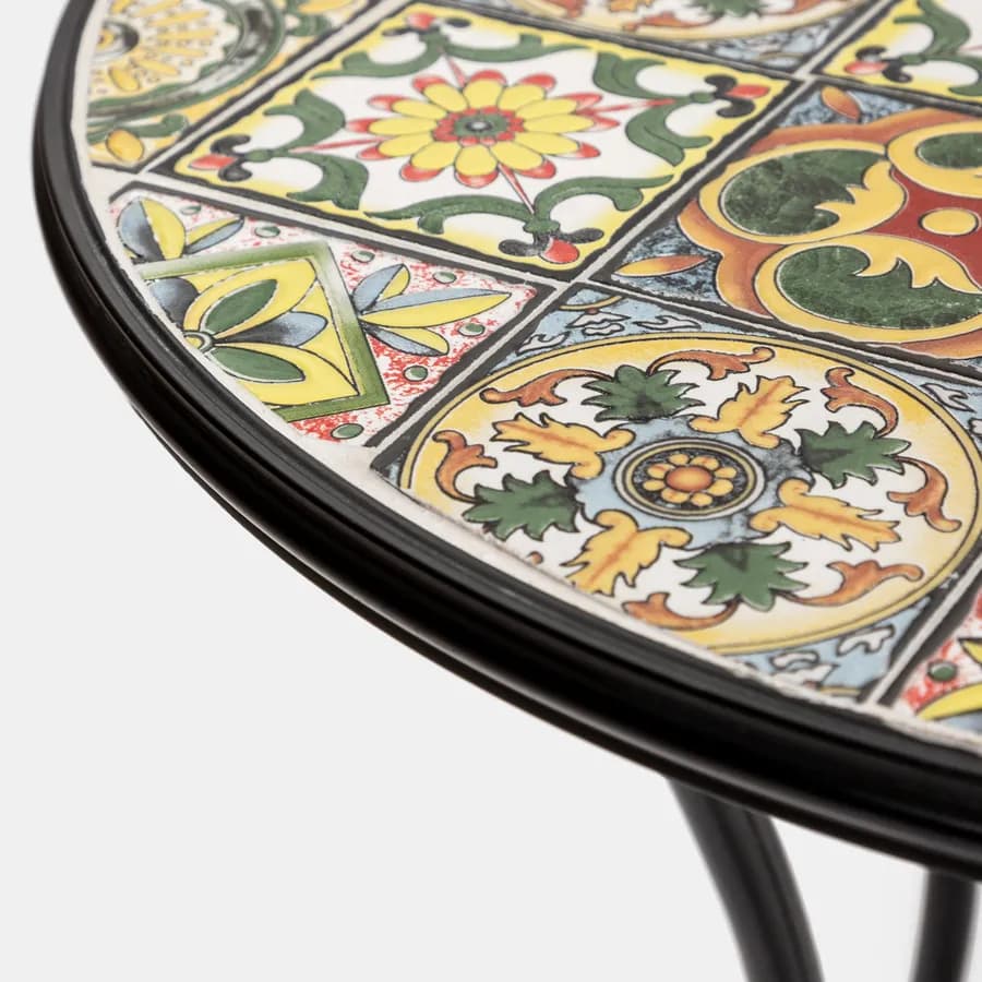 Tavolo da giardino rotondo 60 cm con decorazione mosaico a fiori toni del verde - Otranto