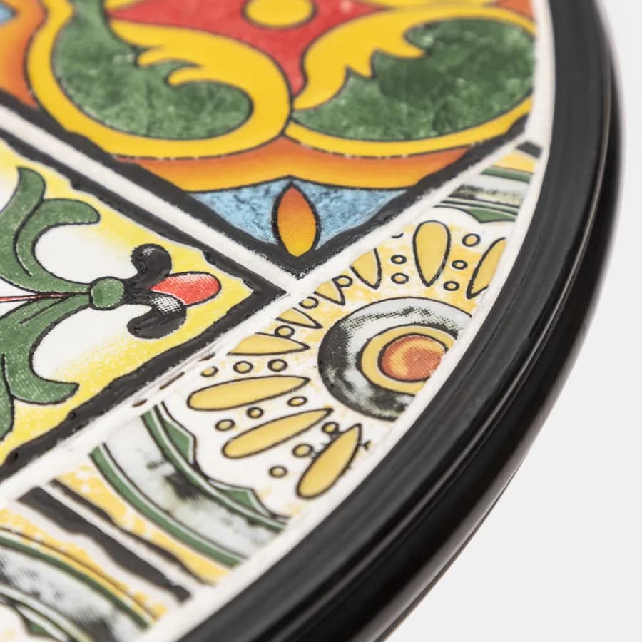 Tavolo da giardino rotondo 60 cm con decorazione mosaico a fiori toni del verde - Otranto