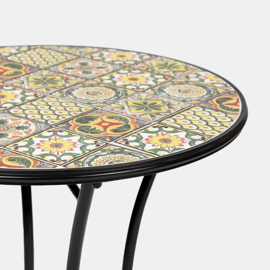 Tavolo da giardino rotondo 60 cm con decorazione mosaico a fiori toni del verde - Otranto