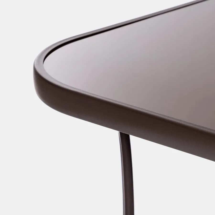 Tavolo da pranzo con top in vetro 150x90 cm in acciaio marrone con foro ombrellone - Ninfa