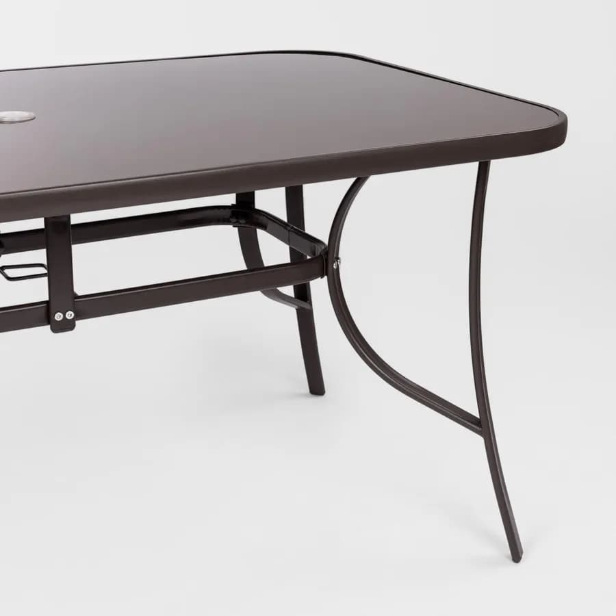 Tavolo da pranzo con top in vetro 150x90 cm in acciaio marrone con foro ombrellone - Ninfa