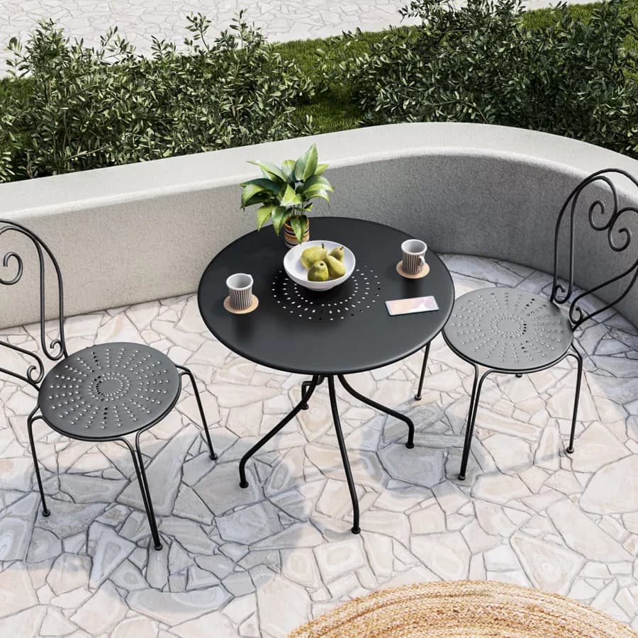 Tavolo da giardino rotondo 70 cm in metallo nero - Loren