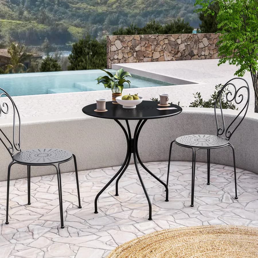 Tavolo da giardino rotondo 70 cm in metallo nero - Loren