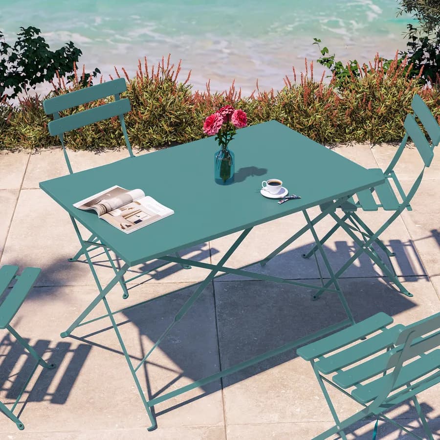 Tavolo da giardino pieghevole 110x70 cm in metallo blu pavone - Atelier