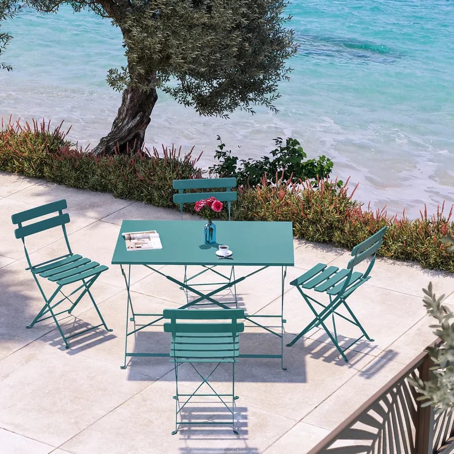 Tavolo da giardino pieghevole 110x70 cm in metallo blu pavone - Atelier