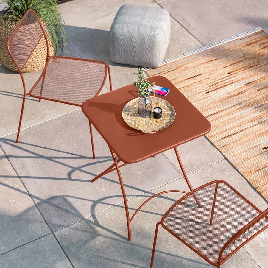 Tavolo da esterno pieghevole 60x60 cm in acciaio terracotta - Faber