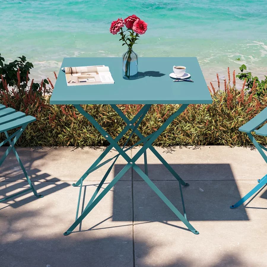 Tavolo da giardino pieghevole 70x70 cm in metallo blu pavone - Atelier