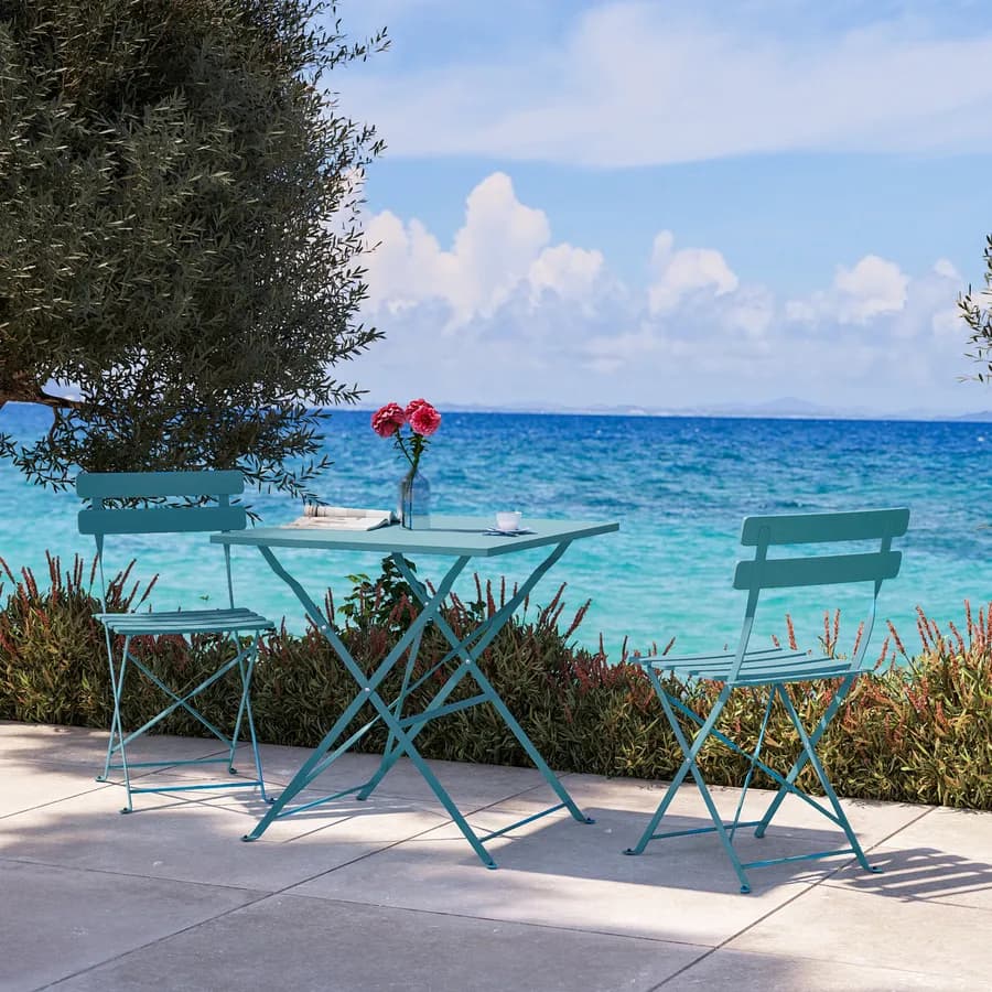 Tavolo da giardino pieghevole 70x70 cm in metallo blu pavone - Atelier
