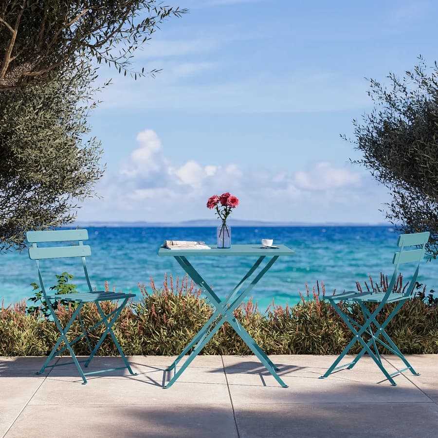 Tavolo da giardino pieghevole 70x70 cm in metallo blu pavone - Atelier