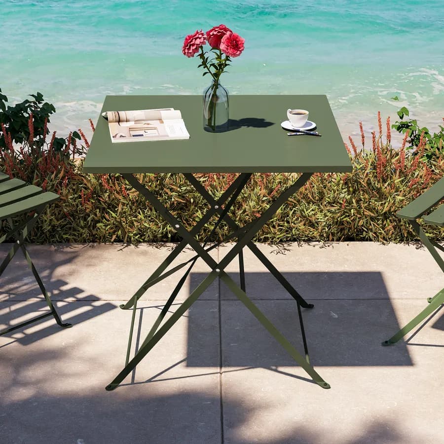 Tavolo da giardino pieghevole 70x70 cm in metallo verde salvia - Atelier