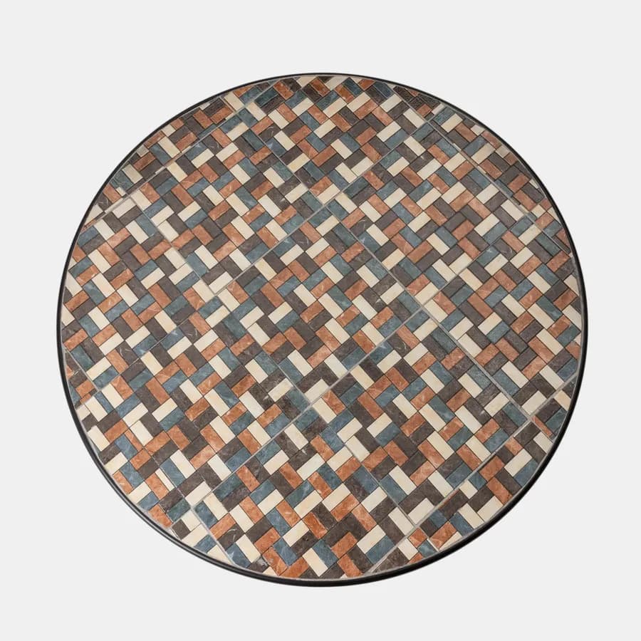 Tavolo da giardino rotondo 110 cm in metallo nero con mosaico patchwork in ceramica - Otranto