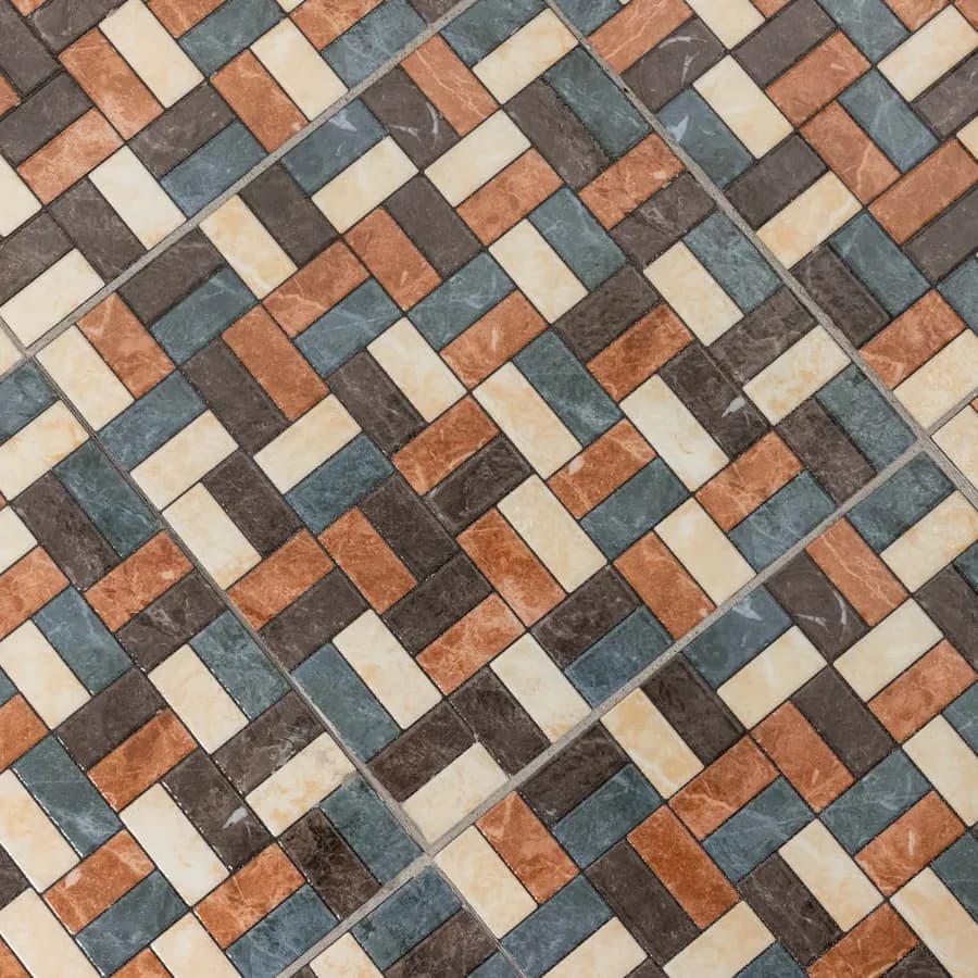 Tavolo da giardino rotondo 110 cm in metallo nero con mosaico patchwork in ceramica - Otranto