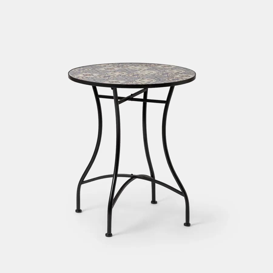 Tavolo da giardino rotondo 60 cm in metallo nero con decoro mosaico - Otranto