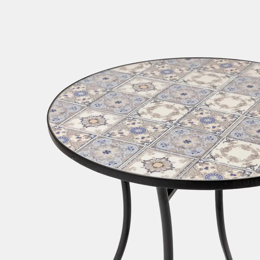 Tavolo da giardino rotondo 60 cm in metallo nero con decoro mosaico - Otranto