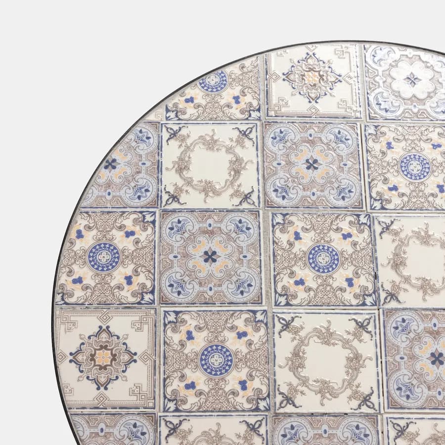 Tavolo da giardino rotondo 60 cm in metallo nero con decoro mosaico - Otranto
