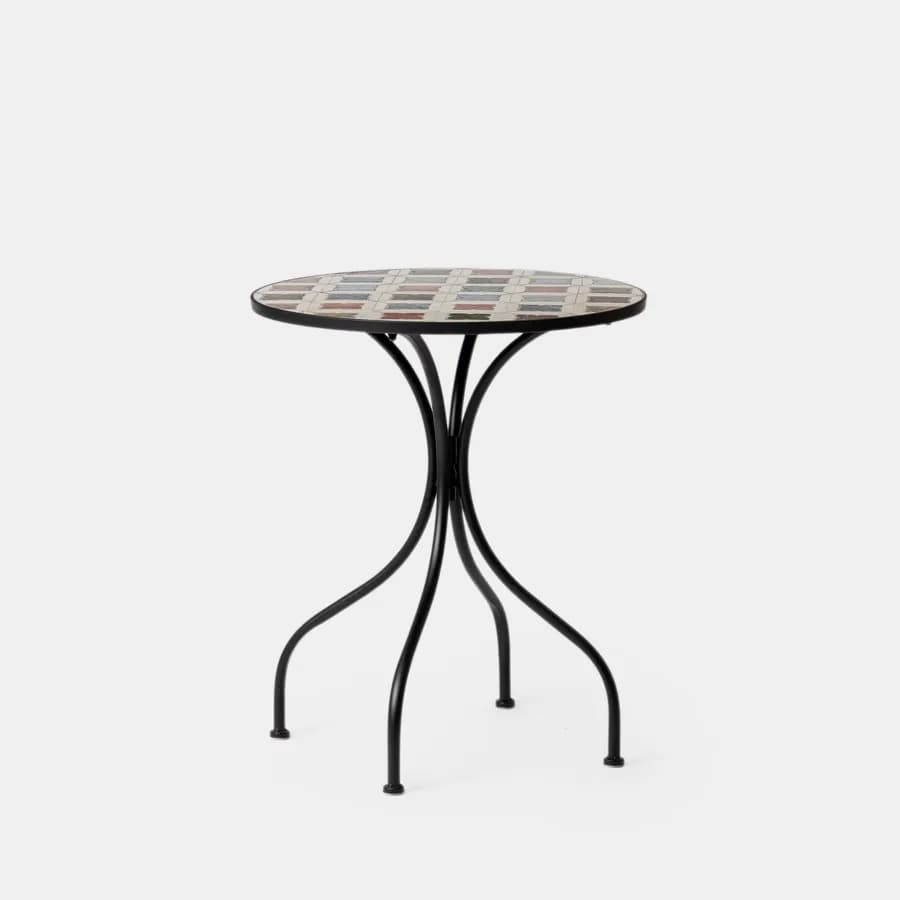 Tavolo da giardino rotondo 60 cm in metallo nero con mosaico geometrico in ceramica - Otranto