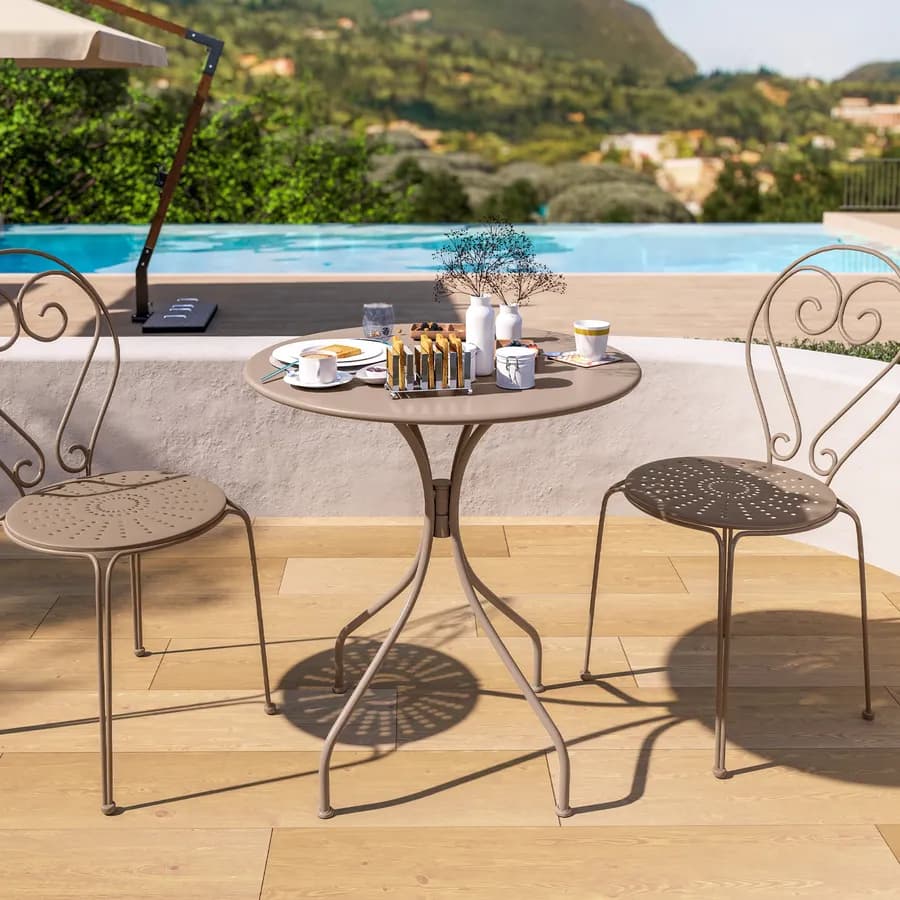 Tavolo da giardino rotondo 70 cm in metallo tortora - Loren