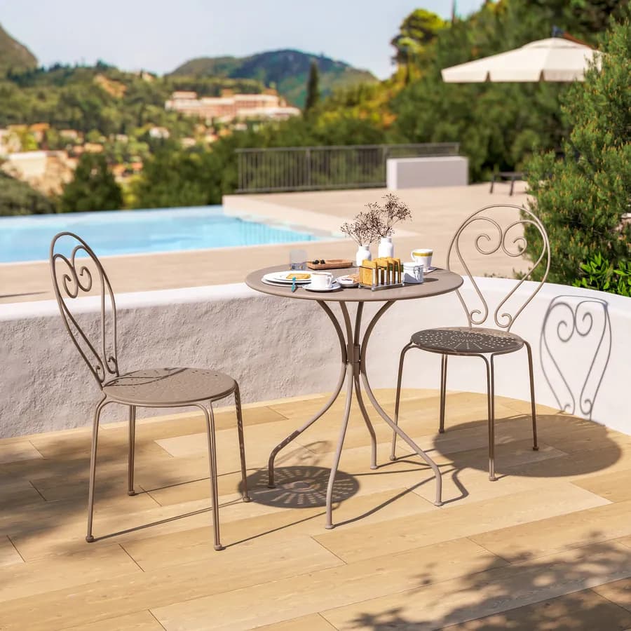 Tavolo da giardino rotondo 70 cm in metallo tortora - Loren