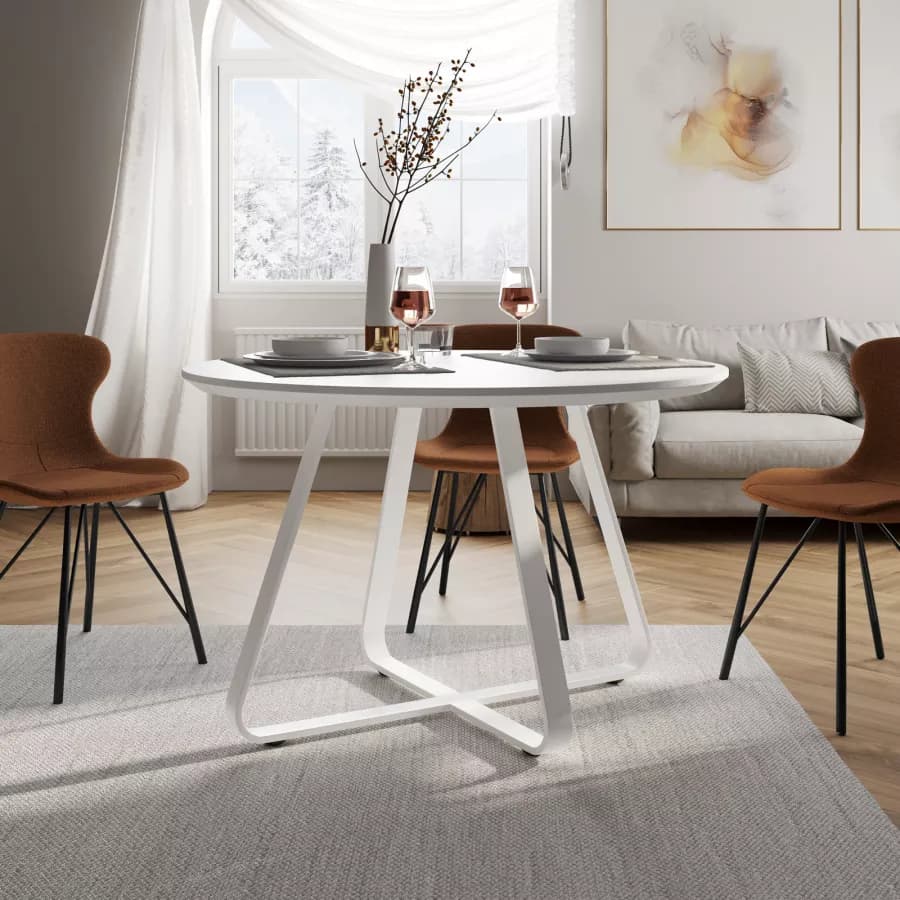 Tavolo da pranzo rotondo 120 cm in legno bianco - Roland