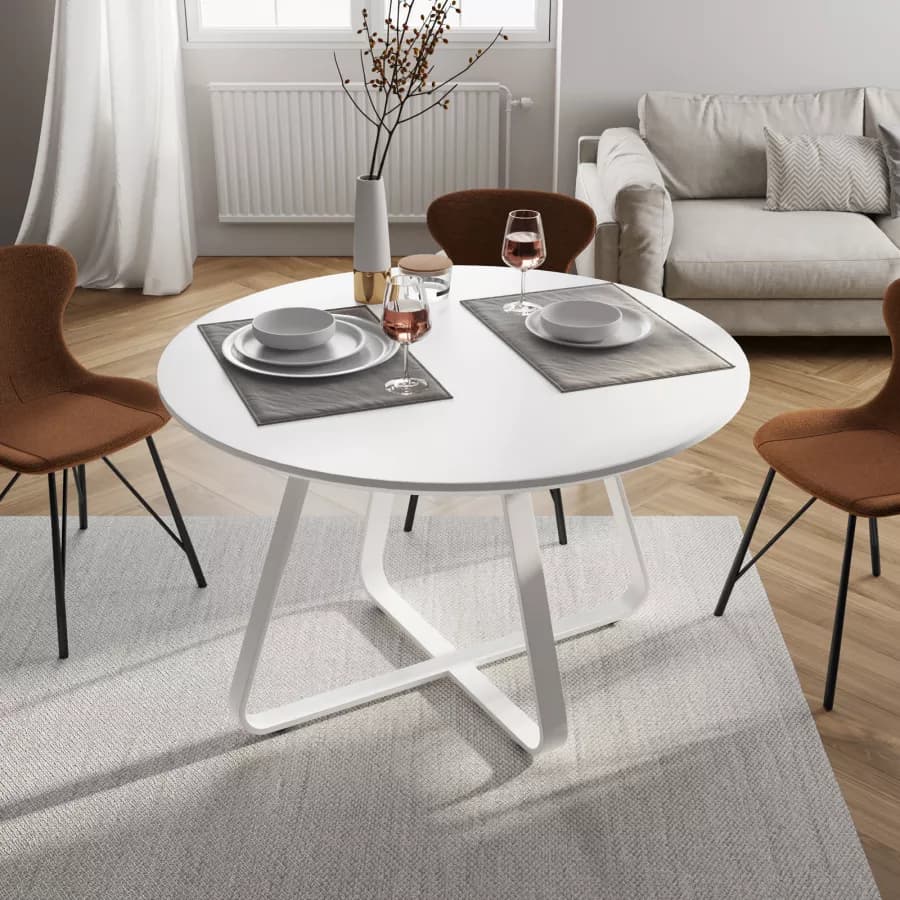 Tavolo da pranzo rotondo 120 cm in legno bianco - Roland