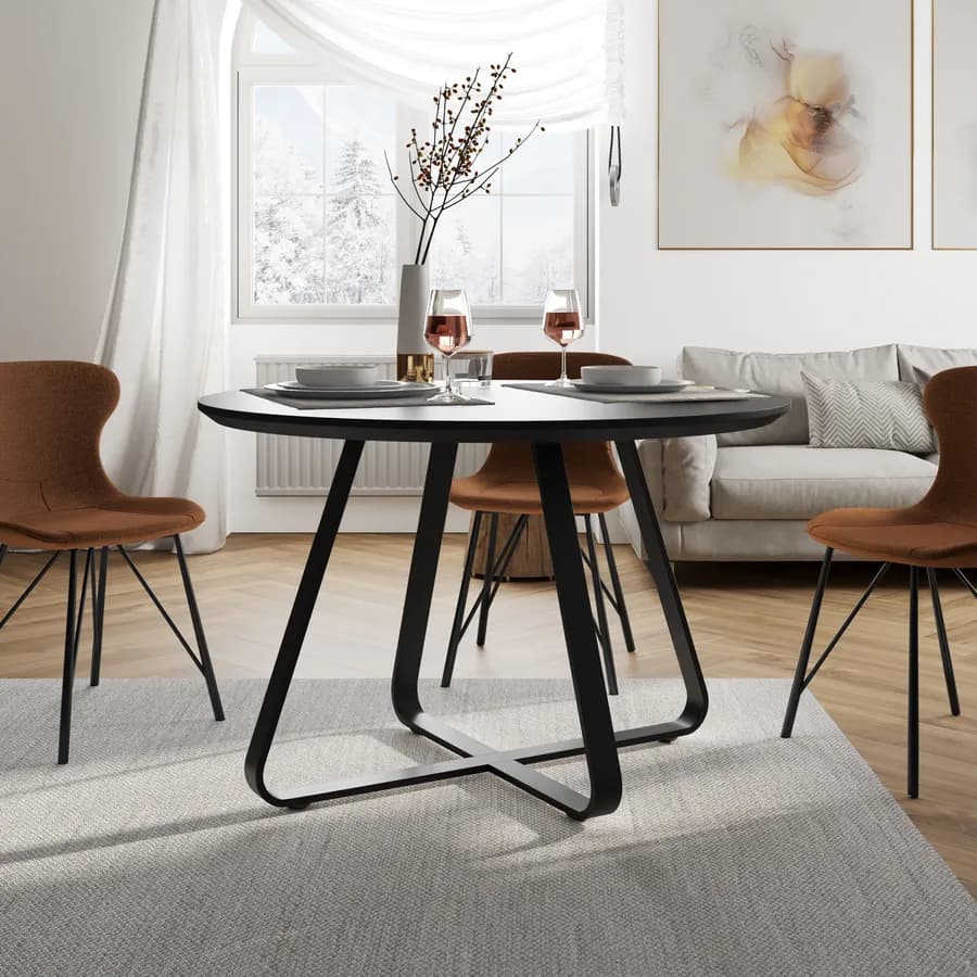 Tavolo da pranzo rotondo 120 cm in legno nero opaco - Roland