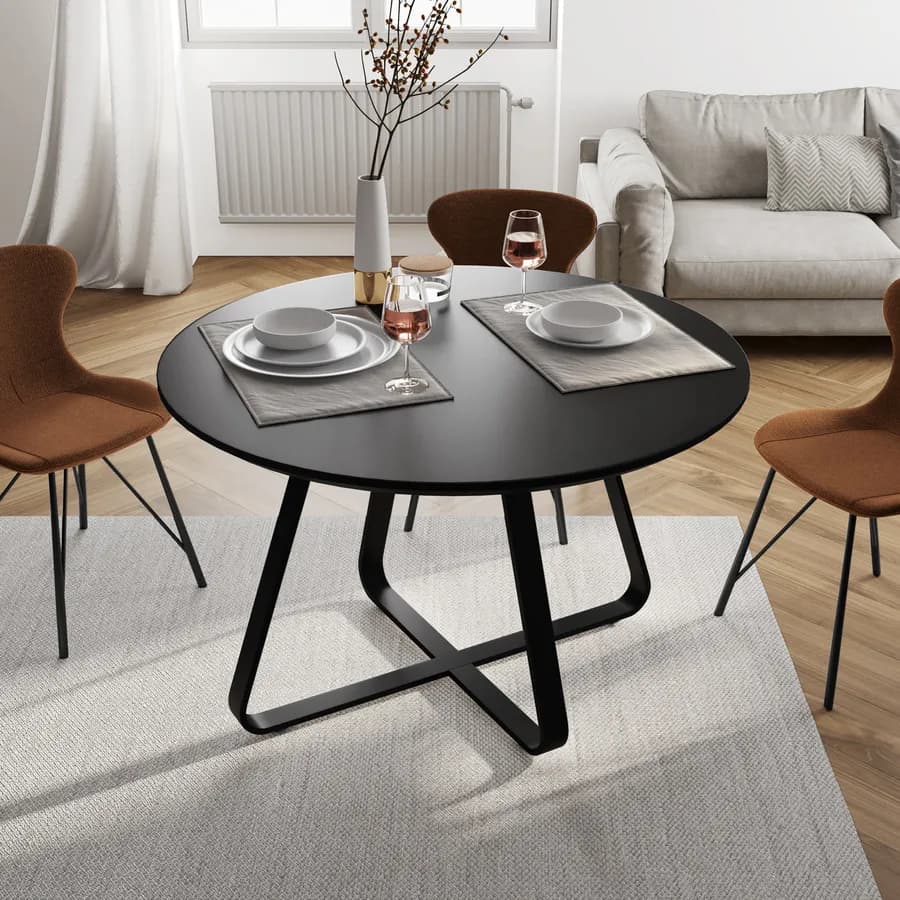 Tavolo da pranzo rotondo 120 cm in legno nero opaco - Roland