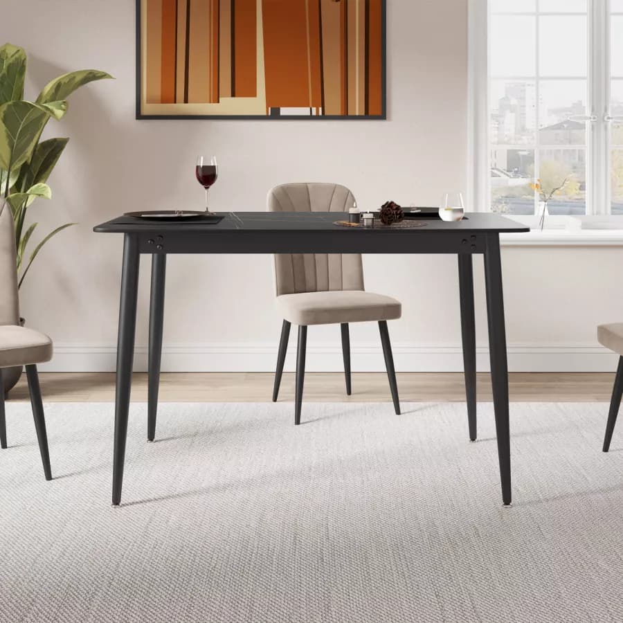 Tavolo da pranzo 120x70 cm con top nero in ceramica - Knos