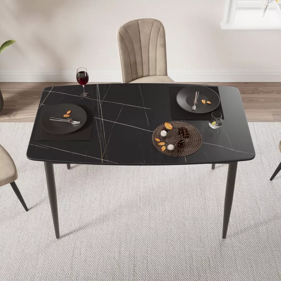 Tavolo da pranzo 120x70 cm con top nero in ceramica - Knos