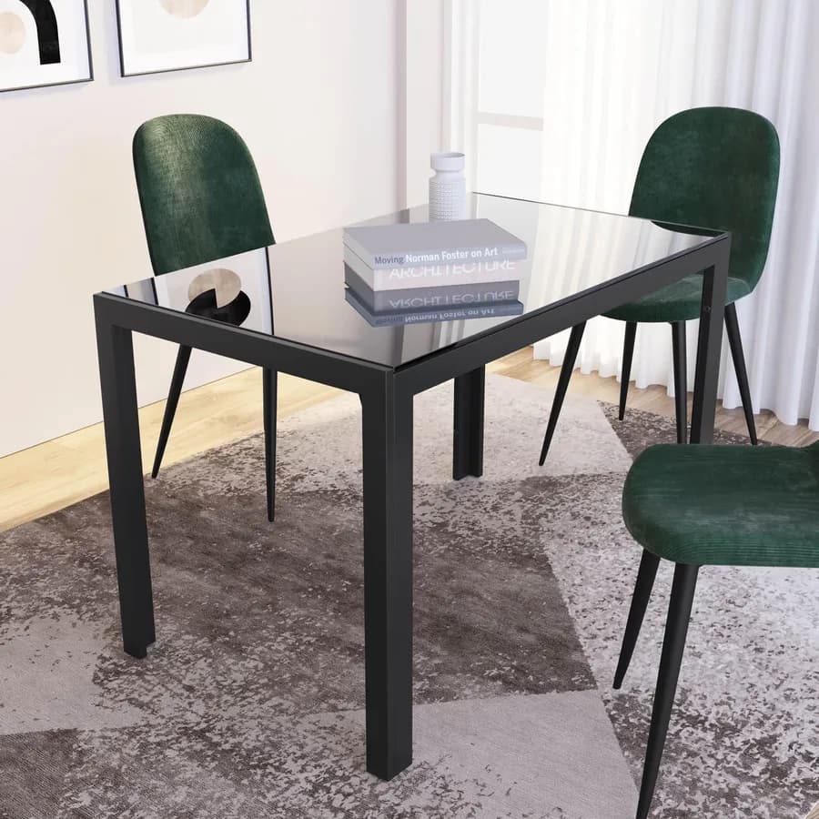 Tavolo da pranzo 120x70 cm piano in vetro temperato e gambe in metallo nero - Grido