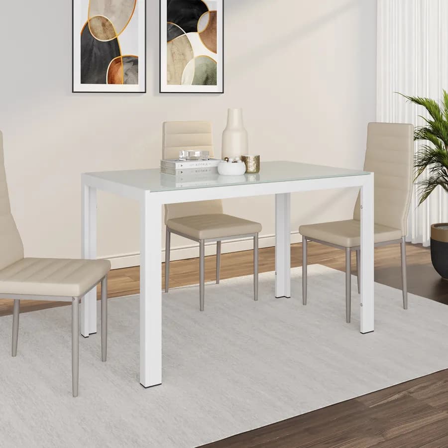 Tavolo da pranzo 130x70 cm piano in vetro temperato e gambe in metallo bianco - Grido
