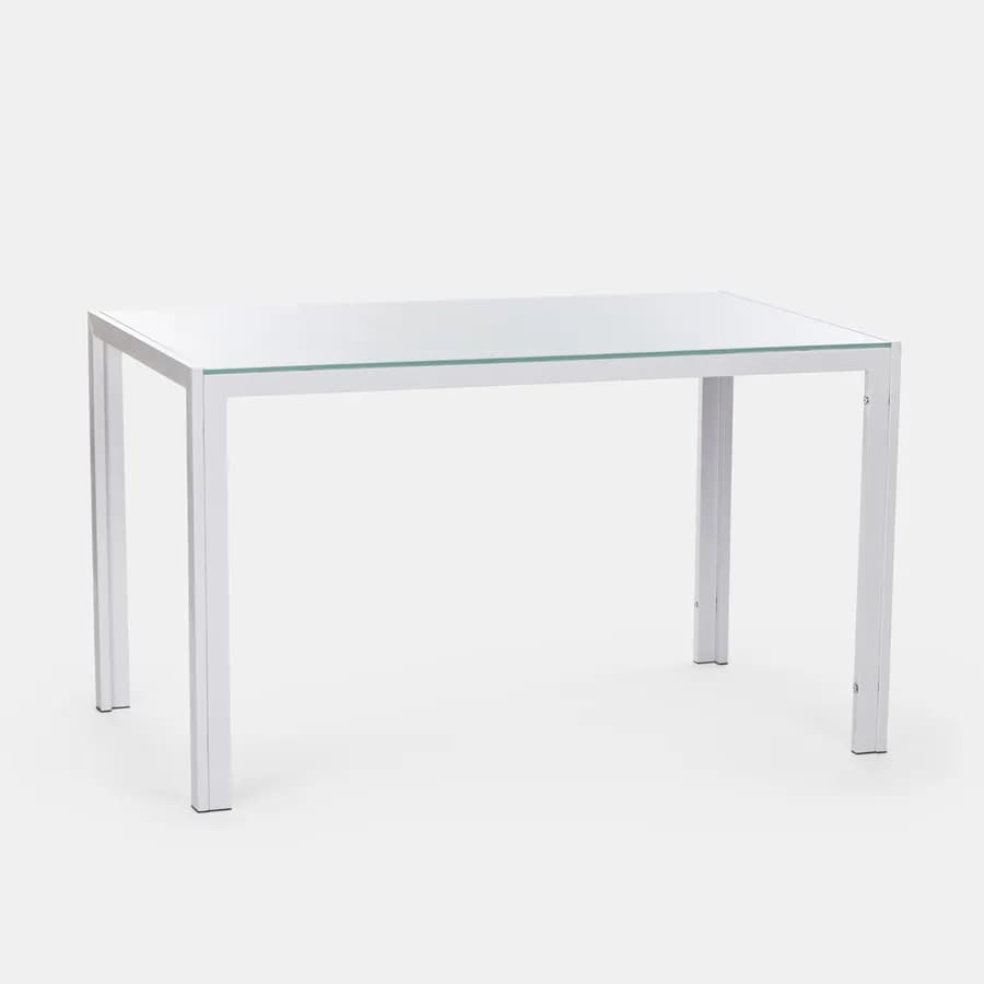 Tavolo da pranzo 130x70 cm piano in vetro temperato e gambe in metallo bianco - Grido