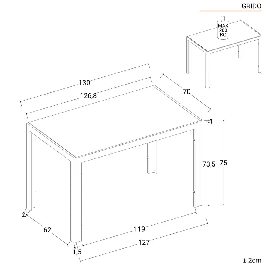 Tavolo da pranzo 130x70 cm piano in vetro temperato e gambe in metallo bianco - Grido