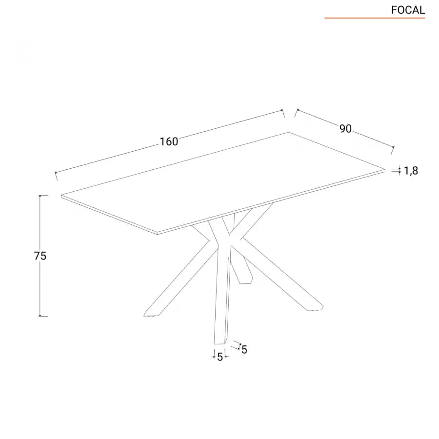 Tavolo 160x90 cm top bianco e gambe incrociate in metallo effetto rovere chiaro - Focal