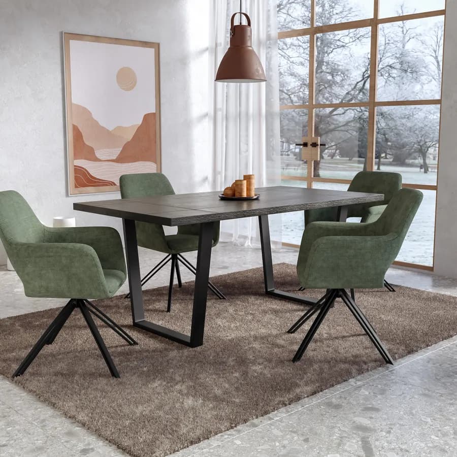 Tavolo da pranzo 176x96 cm con top noce e gambe in metallo nero - Tymen