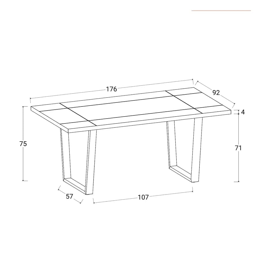 Tavolo da pranzo 176x96 cm con top noce e gambe in metallo nero - Tymen