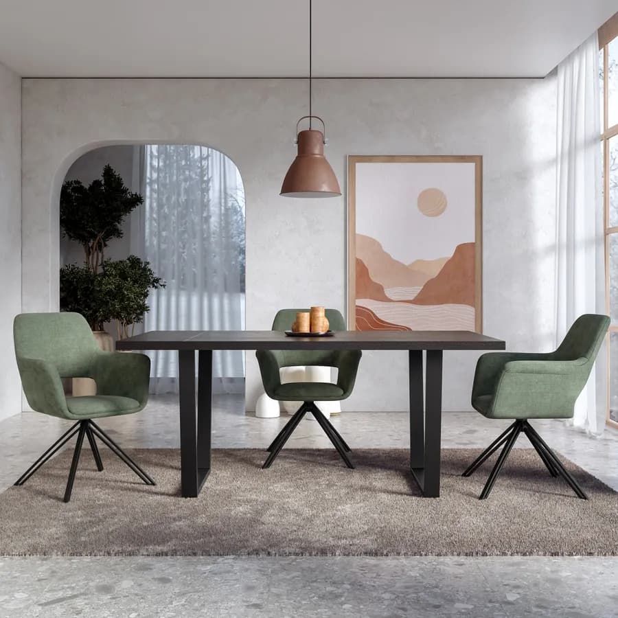 Tavolo da pranzo 176x96 cm con top noce e gambe in metallo nero - Tymen