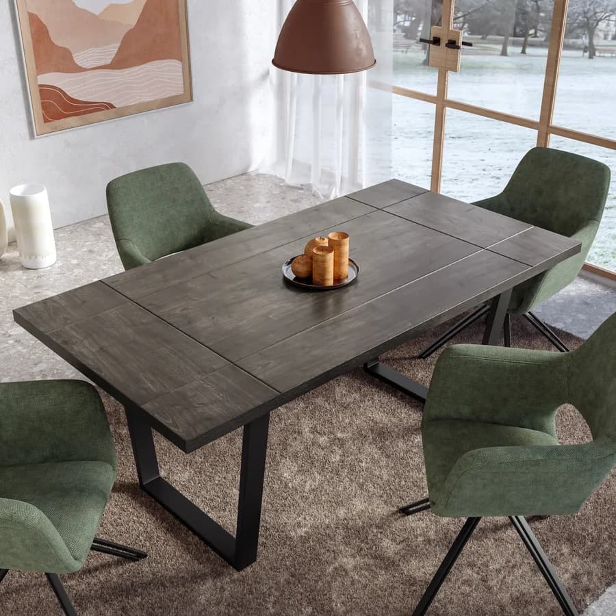 Tavolo da pranzo 176x96 cm con top noce e gambe in metallo nero - Tymen
