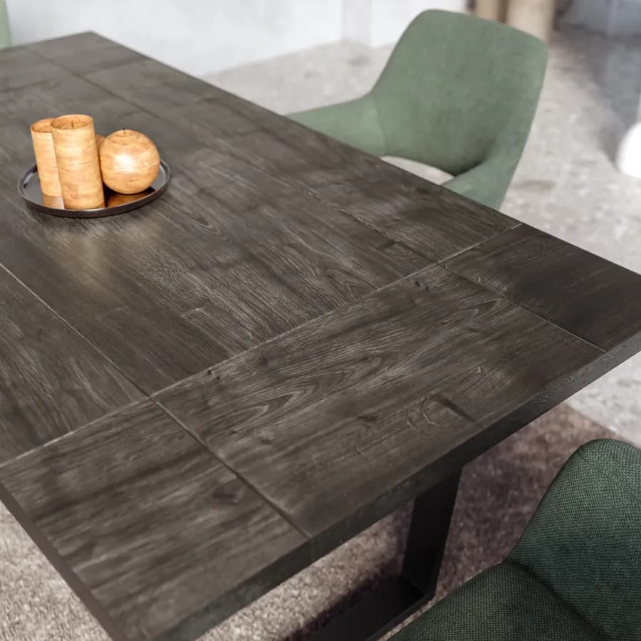 Tavolo da pranzo 176x96 cm con top noce e gambe in metallo nero - Tymen