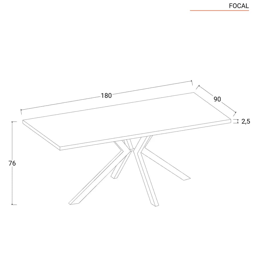 Tavolo 180 cm effetto rovere profondità 90 cm con gambe industrial nere - Focal