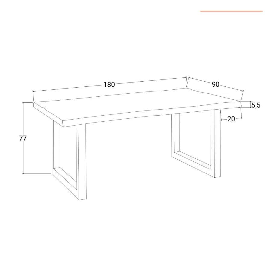 Tavolo 180x90 cm piano in legno di acacia 55 mm e gambe a U 5x5 in metallo nero - Freia Acacia