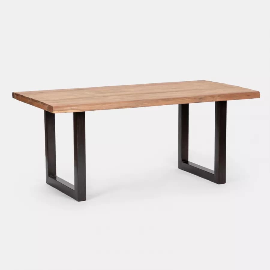 Tavolo 180x90 cm piano in legno di acacia 55 mm e gambe a U 5x5 in metallo nero - Freia Acacia
