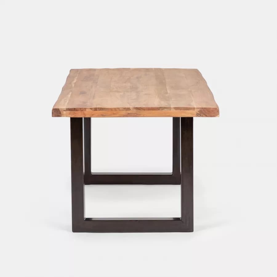 Tavolo 180x90 cm piano in legno di acacia 55 mm e gambe a U 5x5 in metallo nero - Freia Acacia