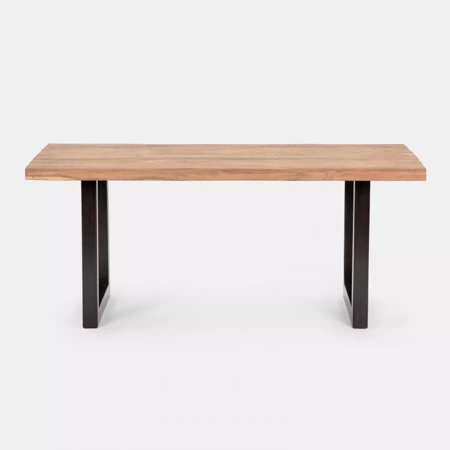 Tavolo 180x90 cm piano in legno di acacia 55 mm e gambe a U 5x5 in metallo nero - Freia Acacia