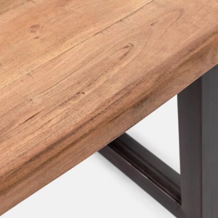 Tavolo 180x90 cm piano in legno di acacia 55 mm e gambe a U 5x5 in metallo nero - Freia Acacia