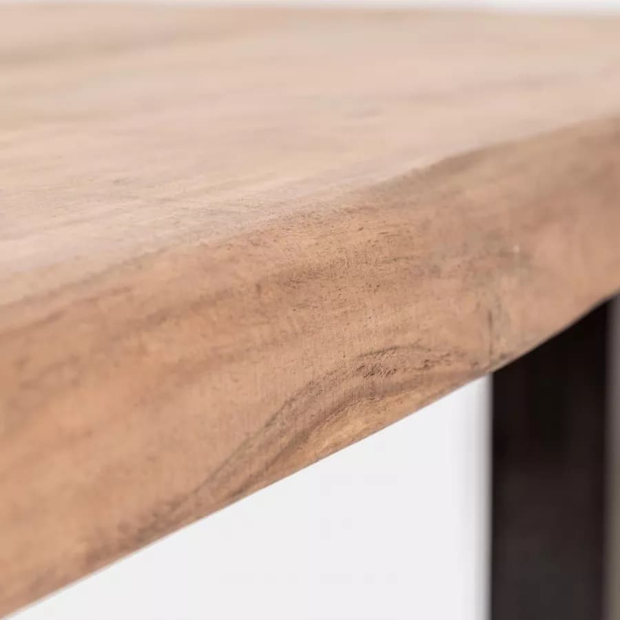 Tavolo 180x90 cm piano in legno di acacia 55 mm e gambe a U 5x5 in metallo nero - Freia Acacia