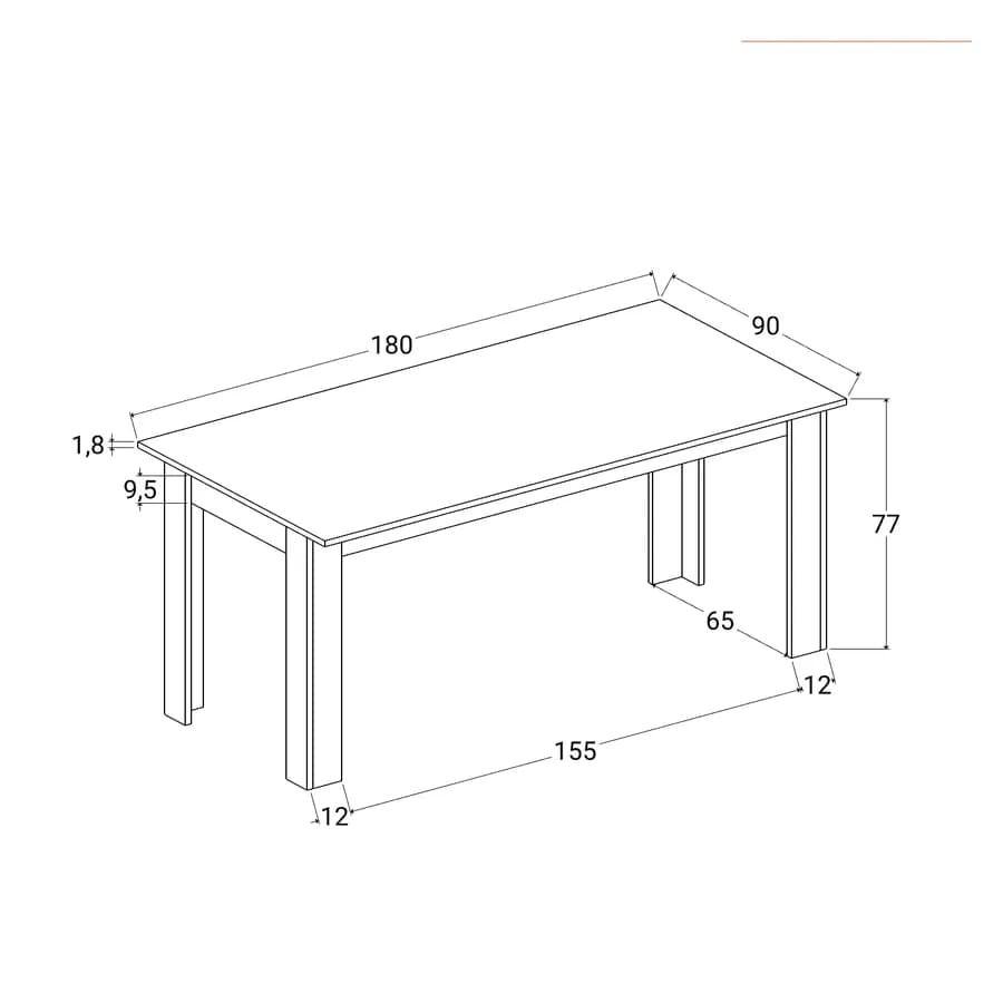 Tavolo da pranzo 180x90 cm rovere - Asher
